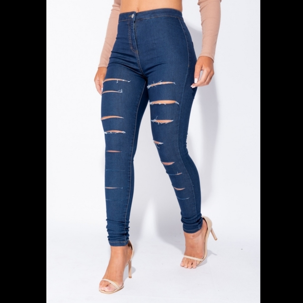 Indigo Slash High-Waisted Jeggings